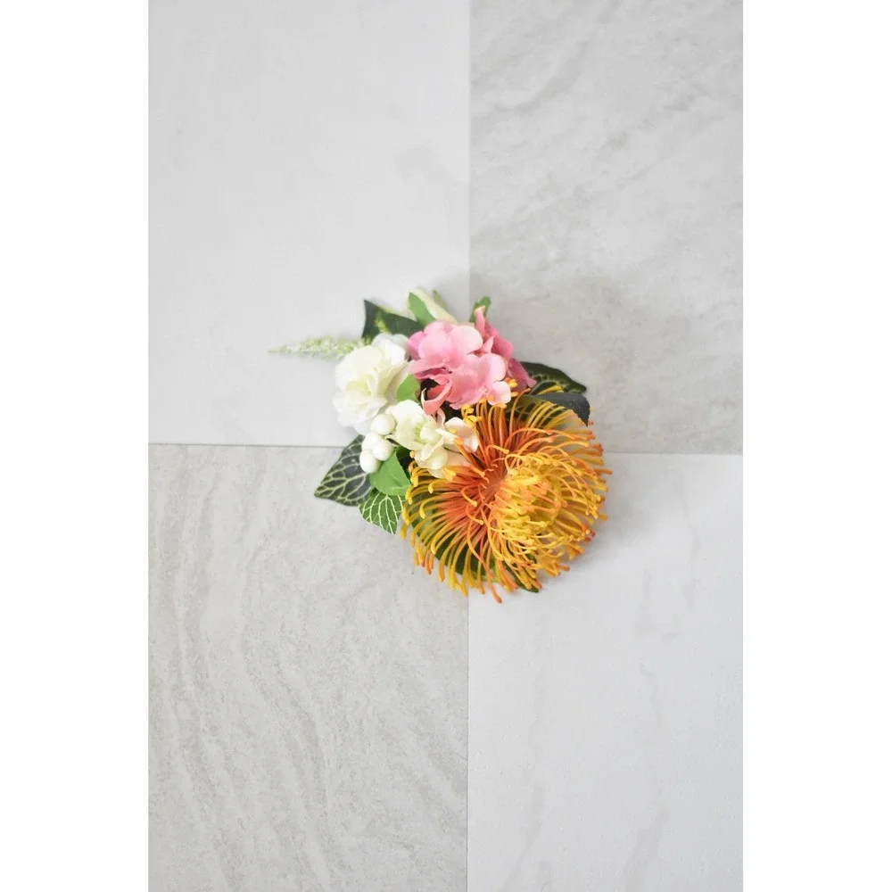 Handmade Floral Hair Clip Women OS Orange Pink Tropical Protea Accessory